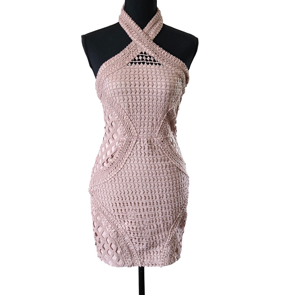 Tobi Womens Dusty Rose Crochet Halter Bodycon Mini Dress VDB1701XT-S Mauve Small
